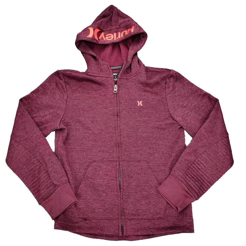 Hurley Hoodie Jacket Sweatshirt Girls Youth Large Maroon Red Logo Full Zip